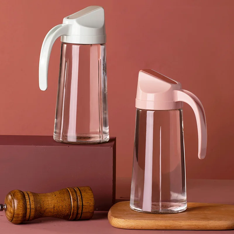 

630ML Macaron Color Household Leak-proof Glass Oiler Soy Sauce Vinegar Bottle Automatic Opening And Closing Seasoning Oil Bottle