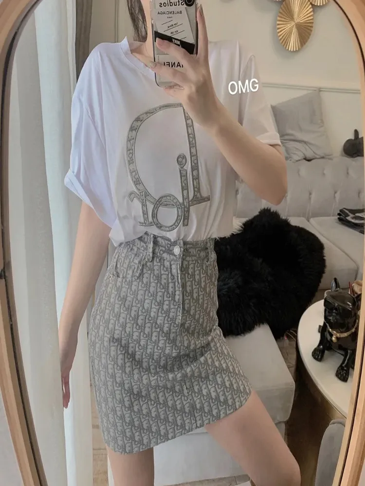 

2021 Summer New Fashion Trend Classic Letter Embroidery Women's Student Pure Cotton Short Sleeve T-Shirt Set