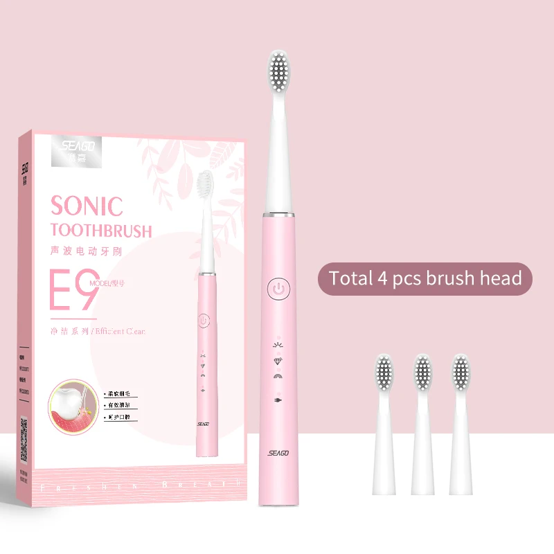 SEAGO электрические зубные щётки sonic взрослых ультра зубы кисточки dente батарея с УФ стерилизатор Deep Clean Новое поступление SG522+ 107 - Цвет: SG548PK-4brush head