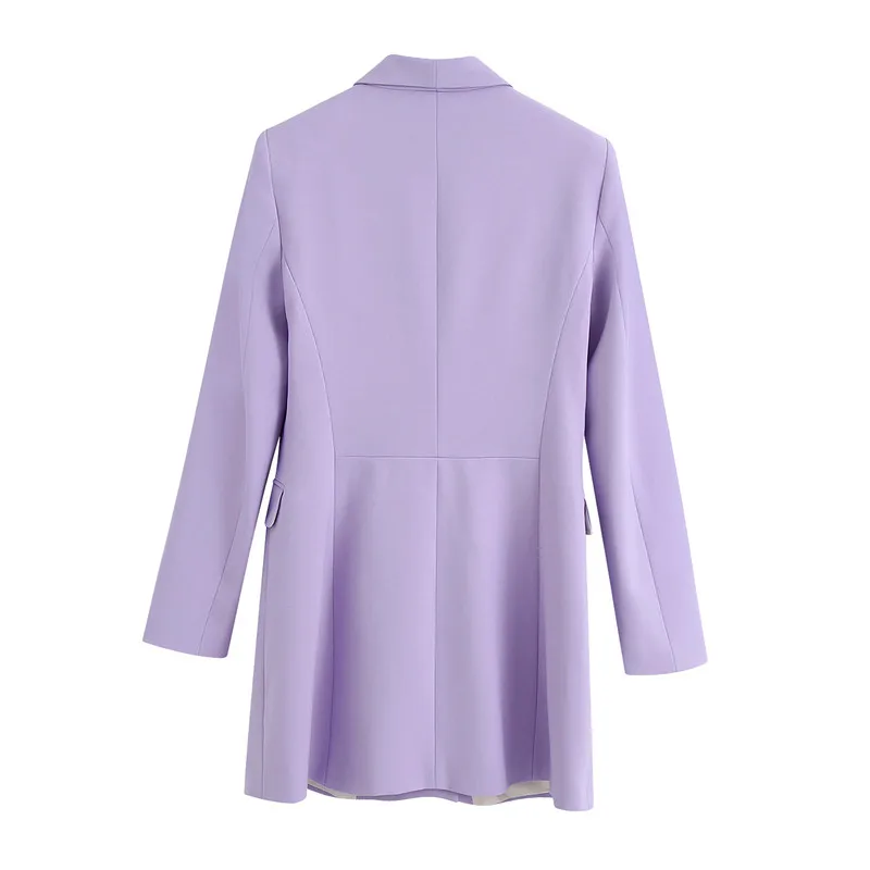 

Womens Blazer Jacket Elegant Purple Pocket Suit Office Lady Double Breasted Outwear Business Suits Female Casual Coat Chic Tops