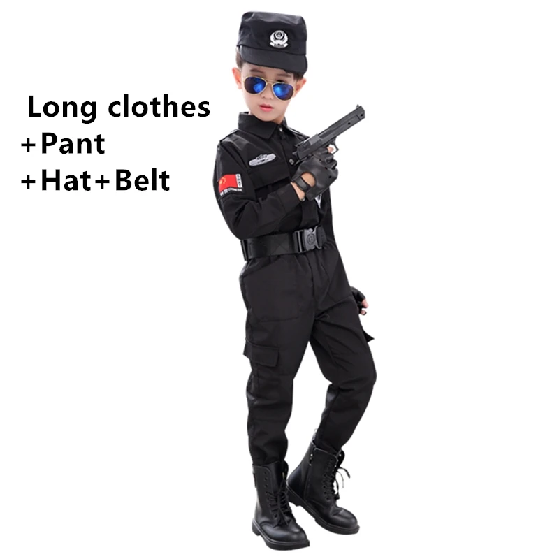 Long set hard hat Специальная одежда для мальчиков, Полицейская униформа, подарок на день рождения для детей, карнавальный костюм на Хэллоуин, детский армейский костюм спецназа - Цвет: Long set hard hat