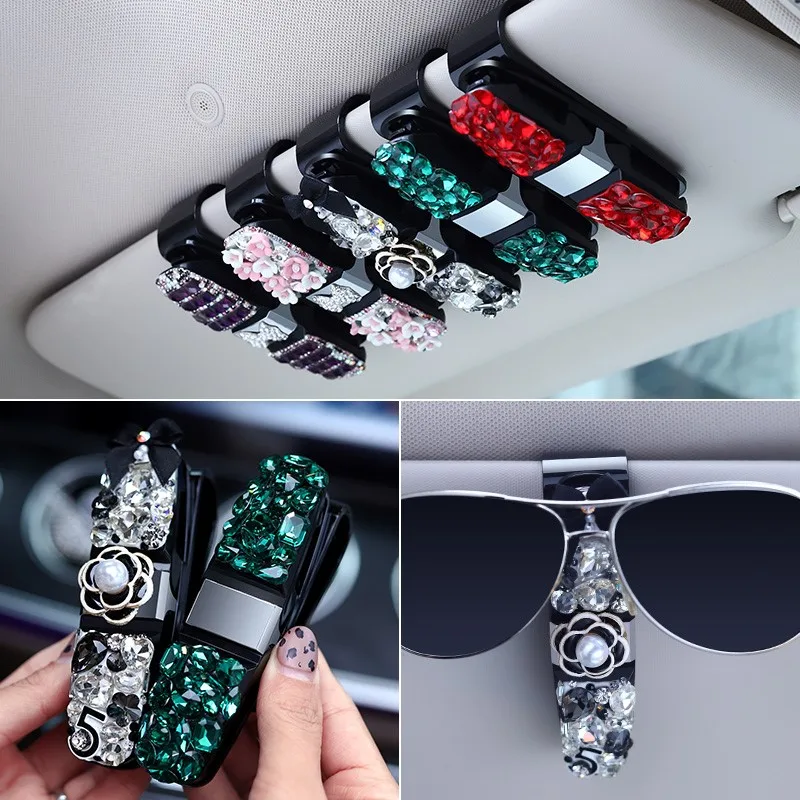 Шикарные хрустальные автомобильные солнцезащитные козырьки футляры для очков