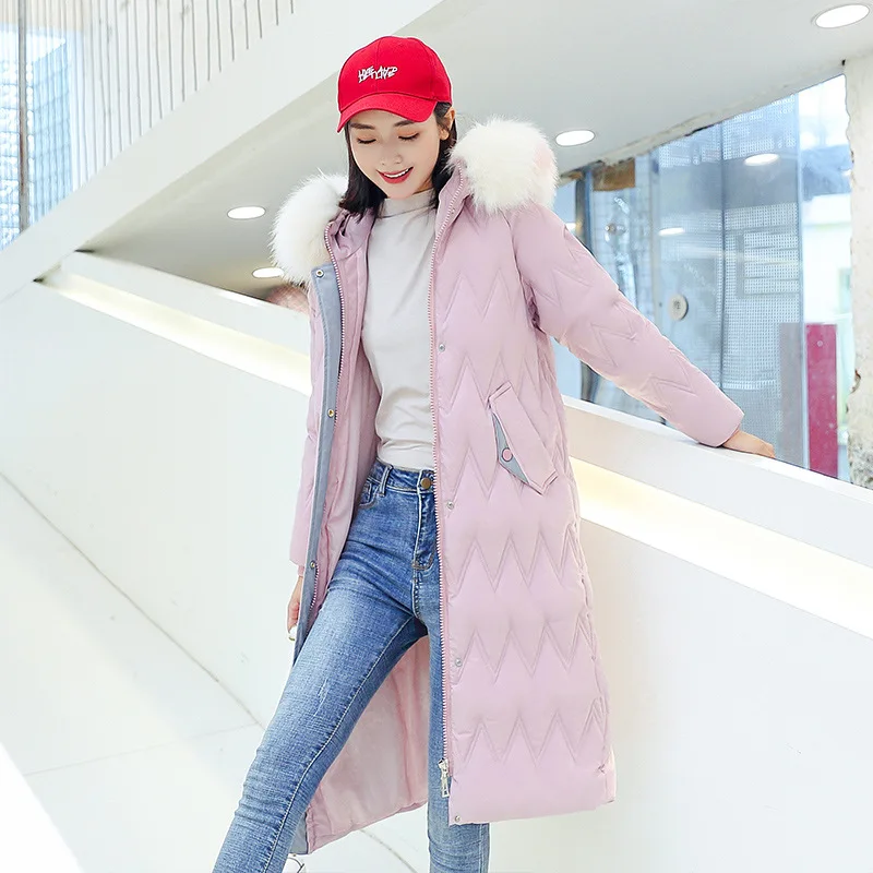 Зимняя женская куртка с капюшоном и меховым воротником парки длинное зимнее