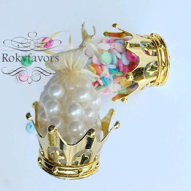 24 шт. контейнер с золотой короной и мешочком из органзы | Дом сад