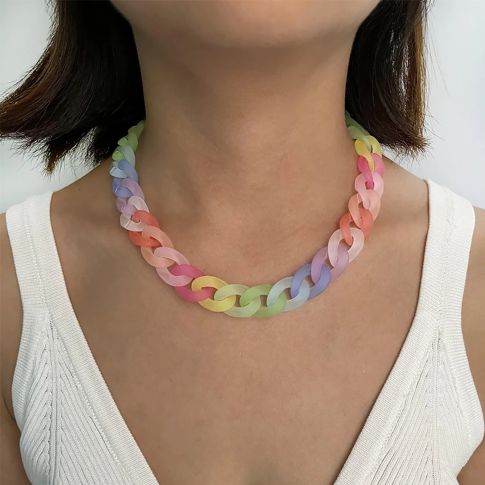 

Peri'sBox Boho Rainbow Acrylic Chunky Chain Necklaces Colorful Thick Chain Choker For Women Cute Candy Color Summer Jewelry