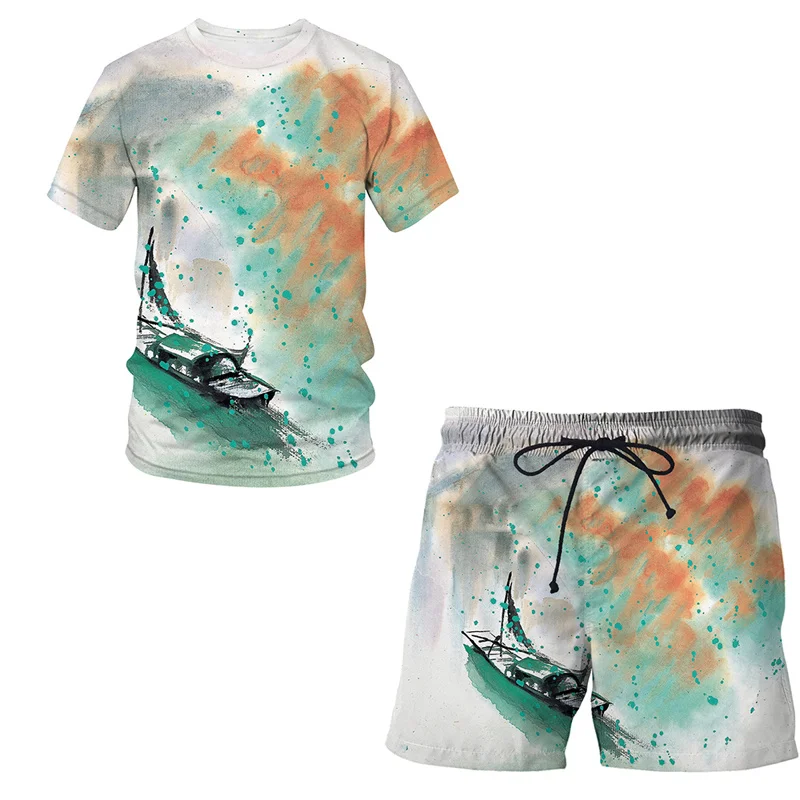 Мужской пляжный комплект летняя рубашка с коротким рукавом и шорты | Мужская