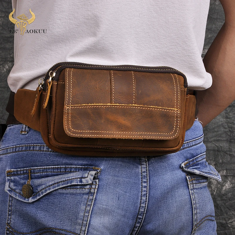 Fashion Quality Leather Male Crossbody Sling Bag Design Casual Travel Cigarette Case Pouch Travel Fanny Waist Belt Bag Men 341