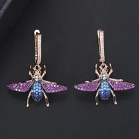 2835 mm personality pierced insect shape crystal drop dangle earrings cubic zirconia inlaid jewelry for women mujer moda 2021