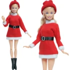 1x Рождественская одежда BJDBUS, красное мини-платье + шляпа + ботинки, одежда ручной работы для Барби, рождественский подарок для девочки