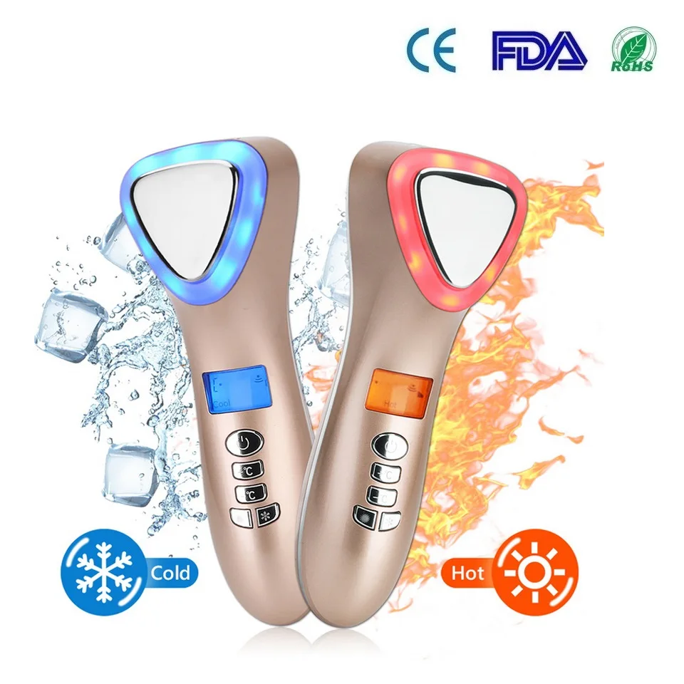 

LED Hot Cold Face Skin Care Device Massager Hammer Ultrasonic Cryotherapy Facial Vibration Red Blue Light Ion Beauty Instrument
