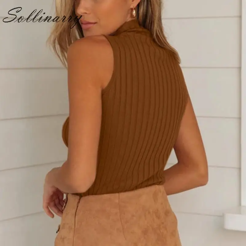 Sollinarry Модные трикотажные Camis женские 2019 без рукавов Водолазка зимние свитера