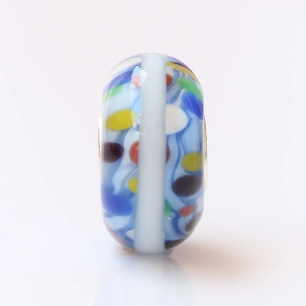 Многоцветная стеклянная бусина в горошек с твердой пробкой из стерлингового