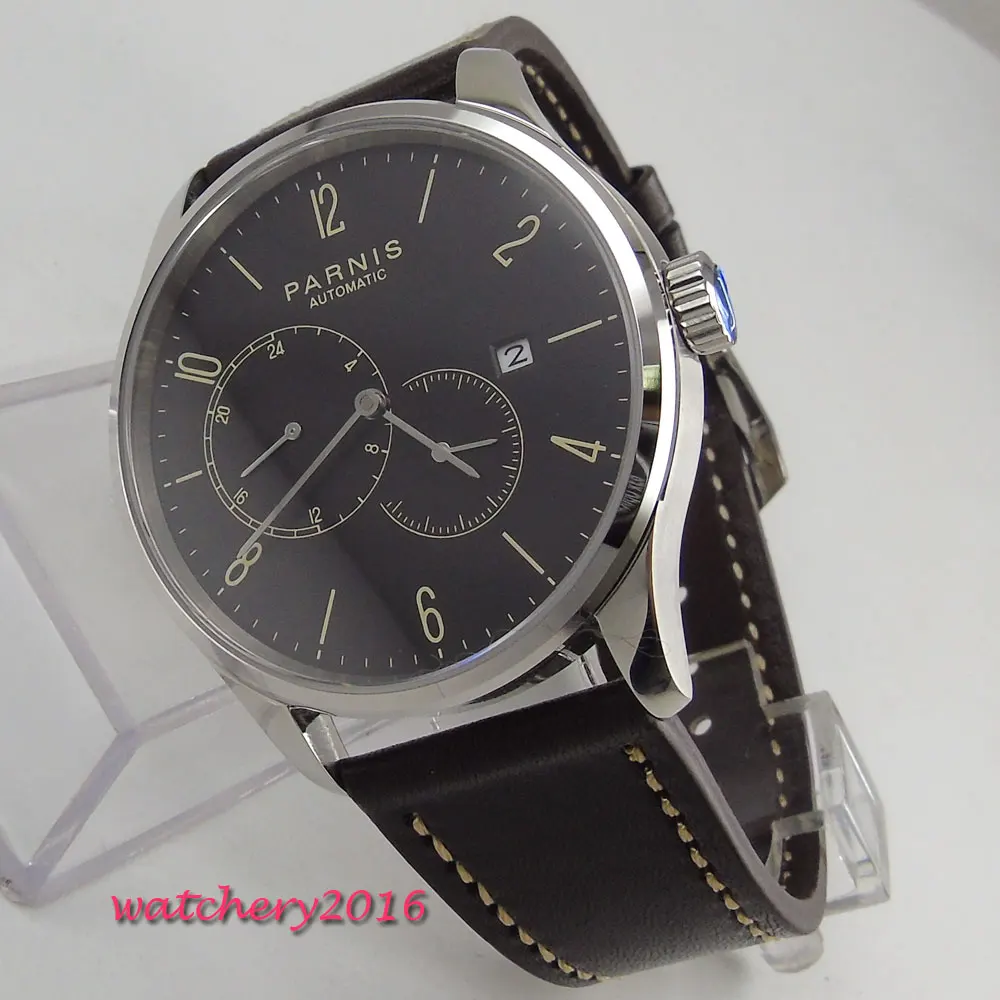 

42mm PARNIS Schwarz Zifferblatt Steel Case Miyota Automatic Mechanical Herrenuhr