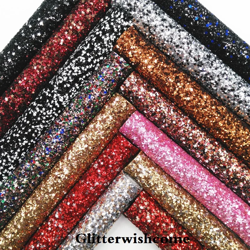 Glitterwishcome 30X134 см мини рулон синтетическая кожа, массивная блестящая кожа со звездами, блестящая ткань винил для бантов, GM035