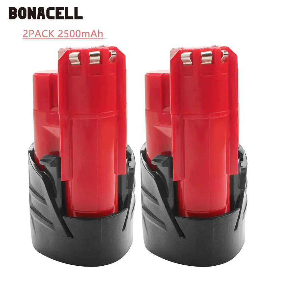 Bonacell 12V 2500mAh M12 батарея для Milwaukee литий-ионная аккумуляторная батарея 48-11-2401 MIL-12A-LI инструмент батареи L30 - Цвет: 2PACK 2.5Ah