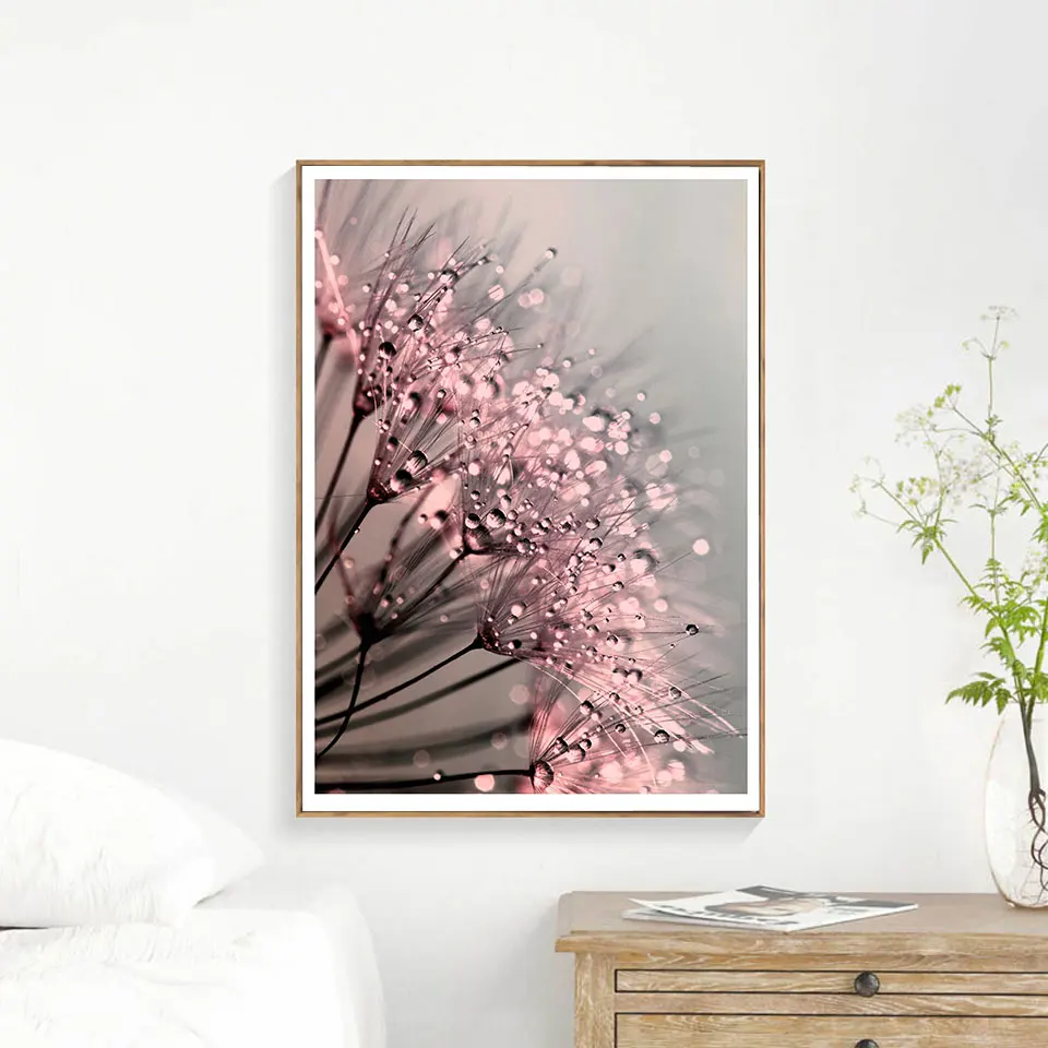 Плакат с одуванчиком росы планшетом Картина на холсте Цветы настенное искусство