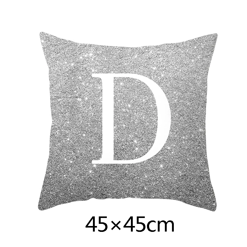 

45*45Cm Bling Pillow Case Silver Letter Soft Cotton Throw Square Pillow Cover For Bad Hugging New Year Decorative Textiles