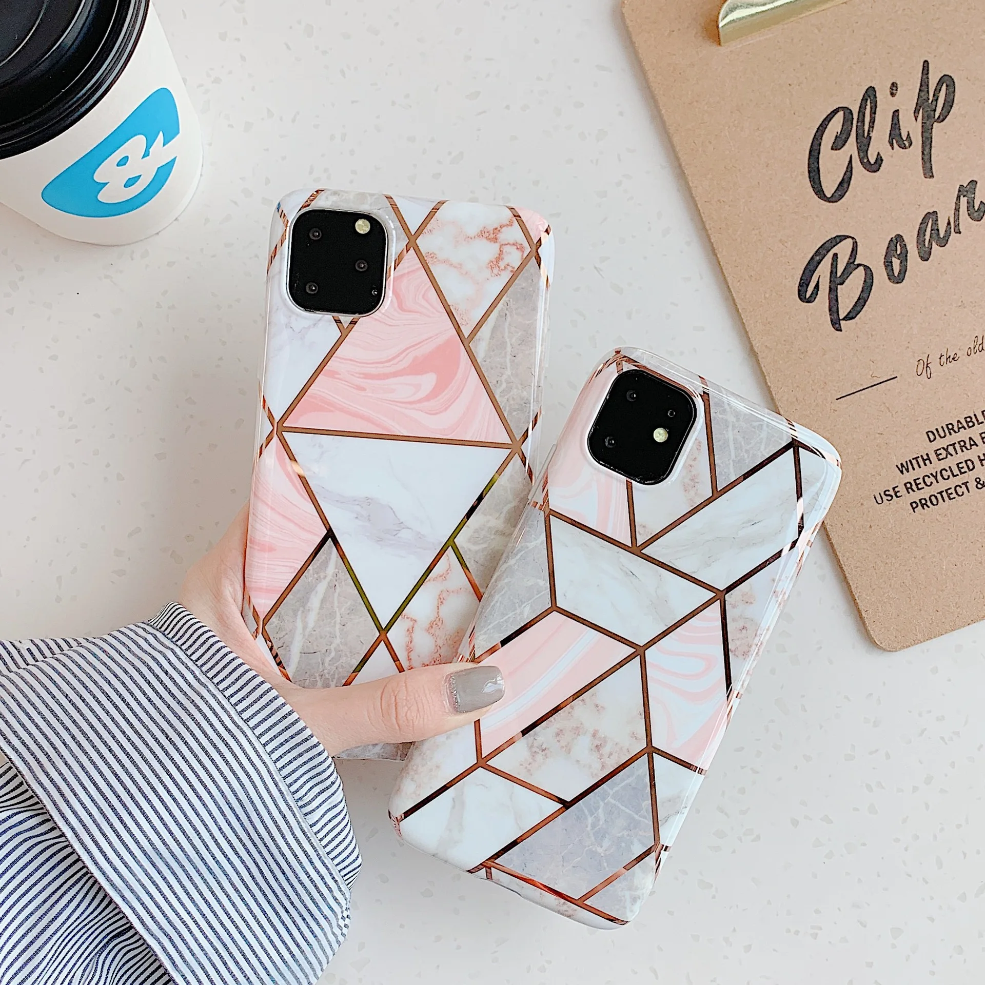 Мраморный чехол с геометрическим покрытием для iPhone 11 Pro Max X S XR Xs Роскошный