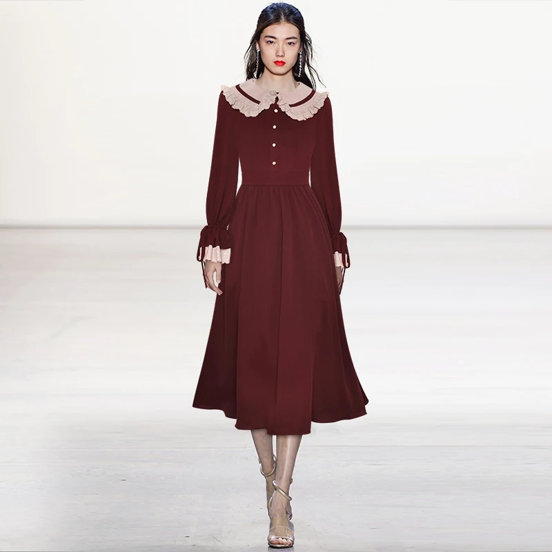 

Женское вечернее платье миди Gedivoen, элегантное платье-трапеция с воротником «Питер Пэн» и высокой талией