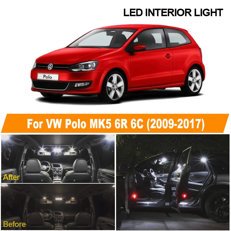 

12pcs White Canbus LED Vanity Mirror Lamp Interior Reading Dome Map Light Cargo Bulbs Kit For 2009-2017 VW Polo MK5 6R 6C