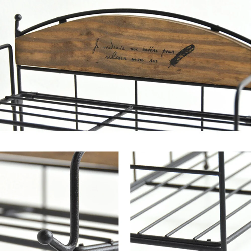 

Wooden Storage Bulkhead Decoration 2 Tier Foldable Bathroom Shelf Floor-Standing Iron Art Double Organize Holder Shower Stand Ra