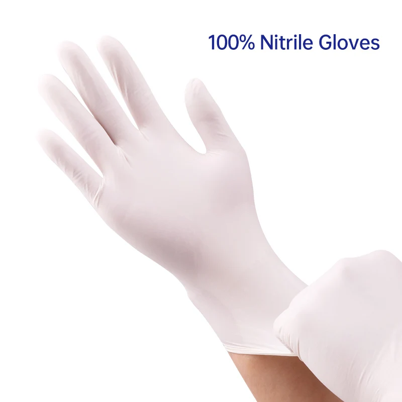 Nitrile Gloves White 100pcs Food Grade Waterproof Allergy Free Disposable Work Safety Gloves 100% Nitrile Gloves Mechanic Glove