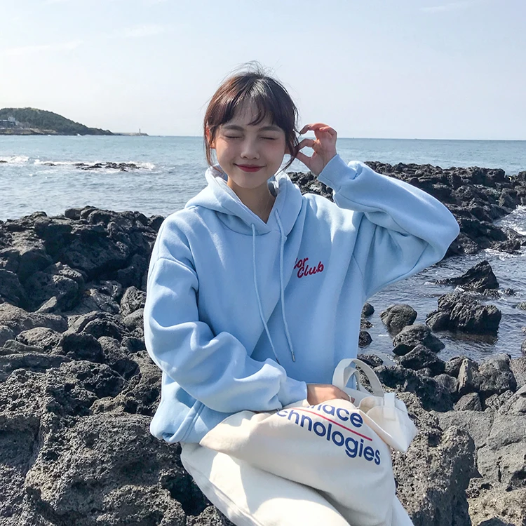 Женский свитшот с капюшоном и надписью в Корейском стиле ярких цветов | Женская