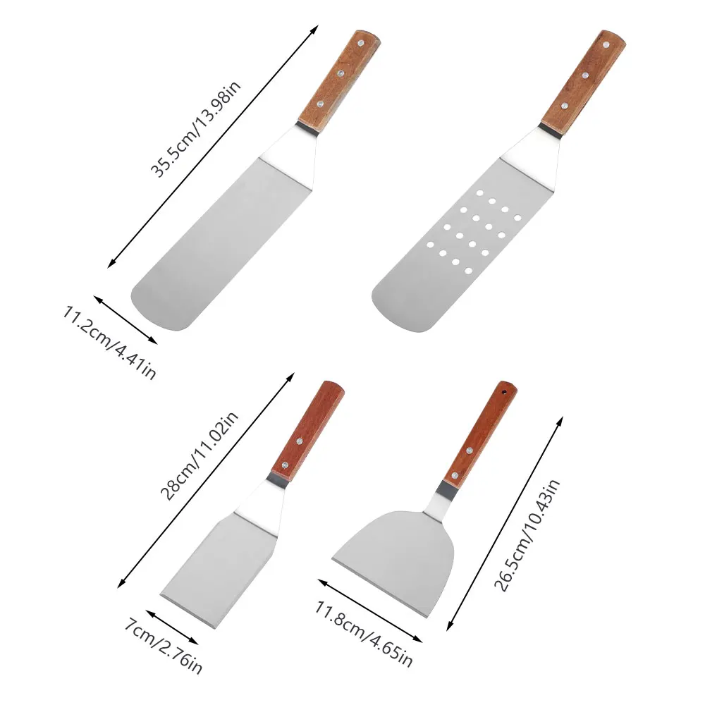 

4Pcs Stainless Steel BBQ Exclusive Griddle Accessories Set Flat Top Tools Long Short Scraper Spatula Kitchen Tool Kit