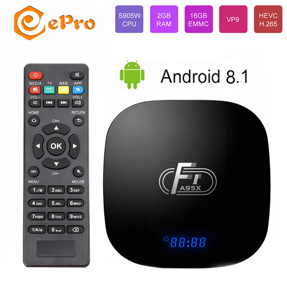 A95X F1 Android 8 1 tv Box Amlogic S905W четырехъядерный ram 2 Гб rom 16 4 ГГц WiFi Поддержка 4K H.265 HD 0
