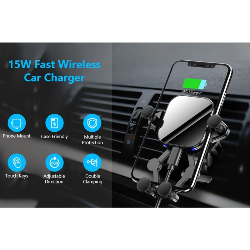 Беспроводное Автомобильное зарядное устройство 15 Вт автомобильное зажимное Qi