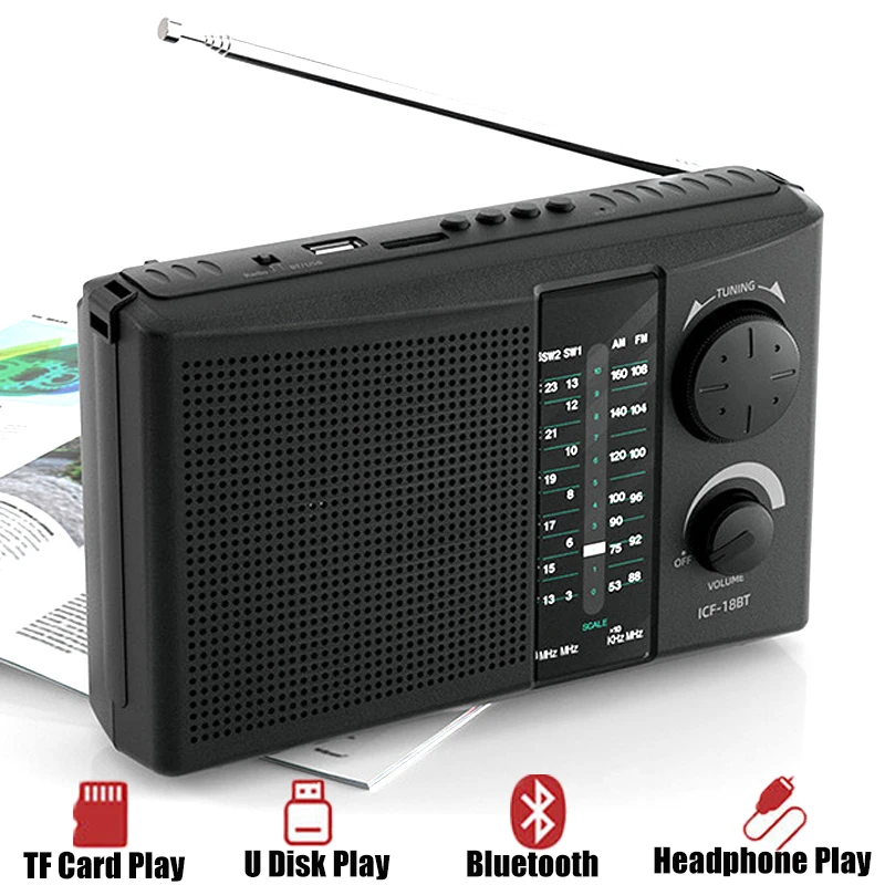 

Переносной Полнодиапазонный радио AM/FM/SW радио приемник Bluetooth динамик MP3 музыкальный плеер с TF картой USB слот Поддержка воспроизведения наушн...