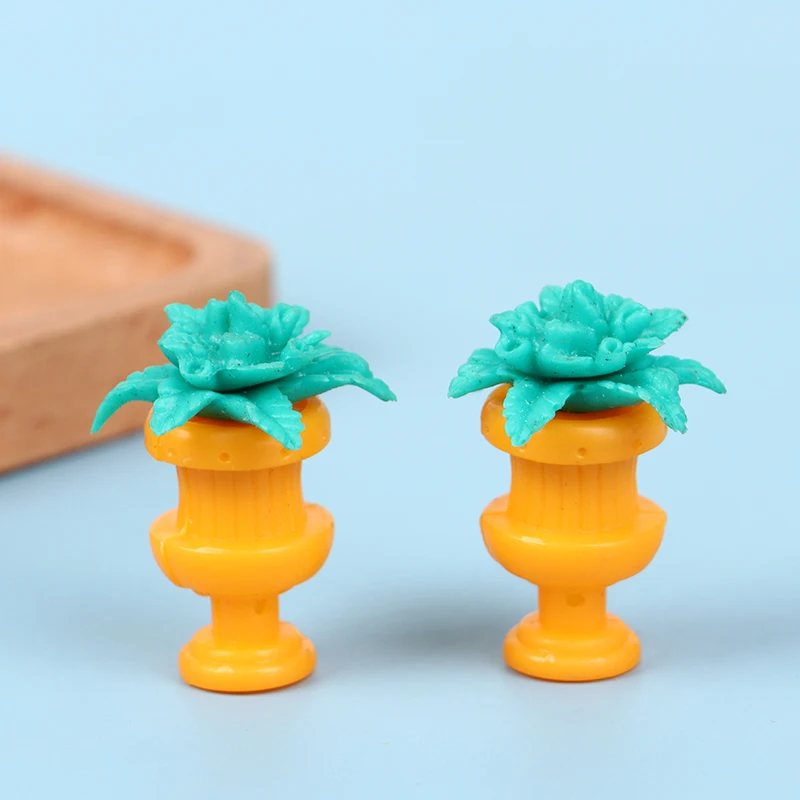 2pcs Dollhouse Furniture Mini Green Plant Bonsai Simulation Flower Plant Pots