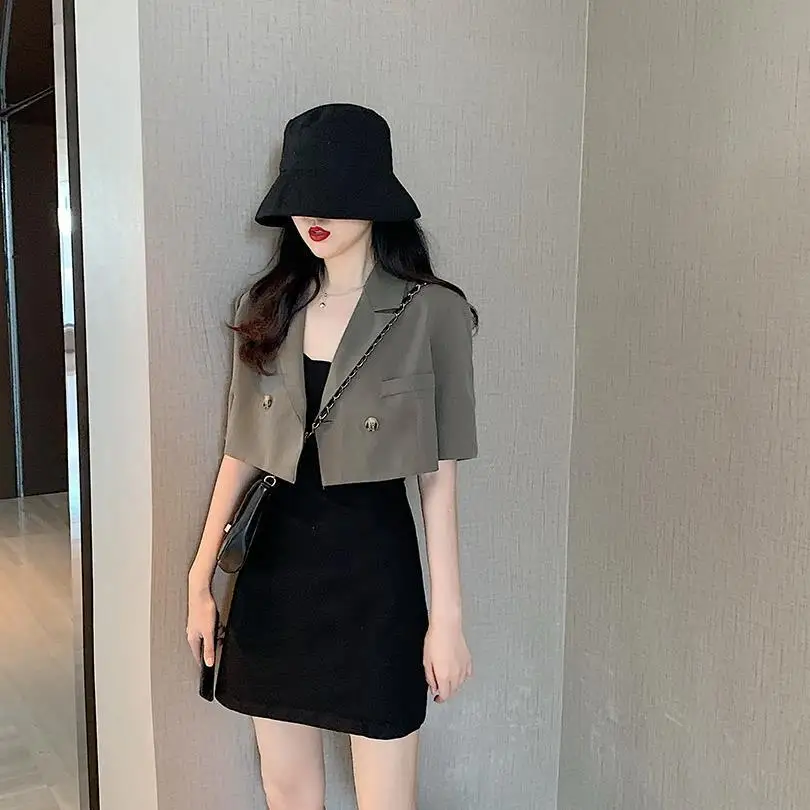 

Summer short suit coat sexy suspender skirt new slim fashion two piece set