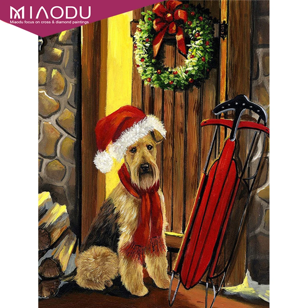 

Dbqp 5D Diamond Painting Christmas Dog Diamond Embroidery Animal Mosaic Picture Of Rhinestone Home Decoration