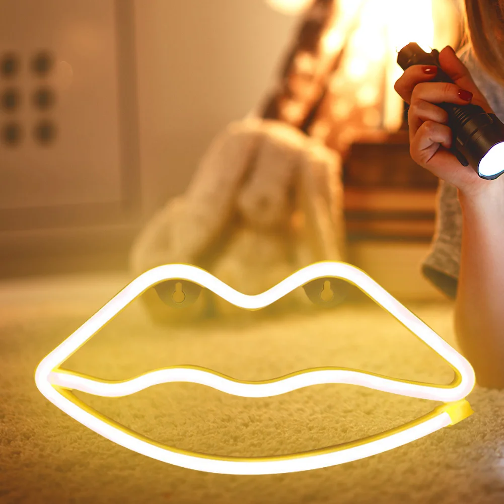 

Night Light Atmosphere Rainproof Wall LED Neon Light USB Power Lips Decoration Nightlight Household Table Bar Tool