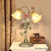 korean garden flower desk lamp girl bedroom princess bedroom bedside lamp romantic rose glass desk lamp