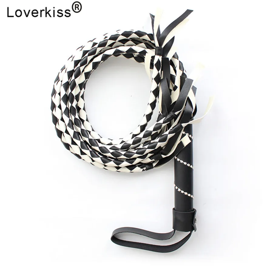Плетка из искусственной кожи Loverkiss 88 см черная белая БДСМ|Игры для взрослых| |