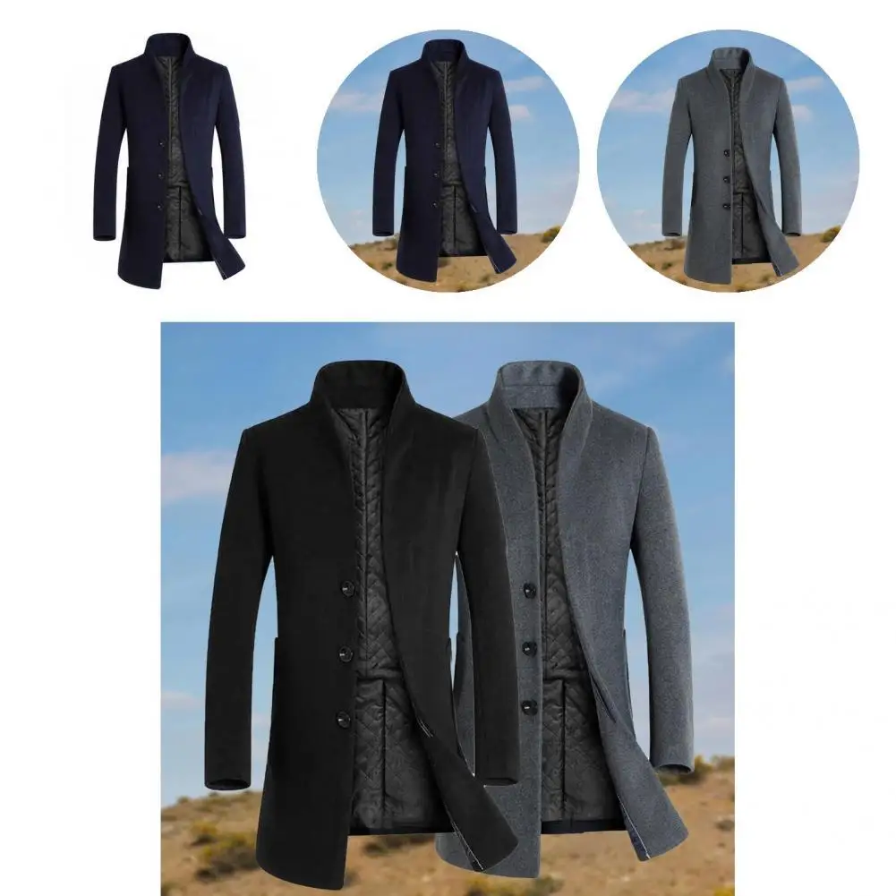

Male Simple Windproof Warm Windbreaker Outwear Men Trench Coat Single Breasted for Vacation