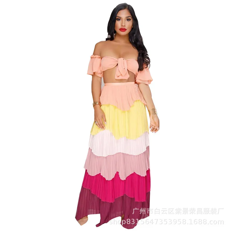 Женский укороченный топ с открытыми плечами и завязками плиссированные юбки