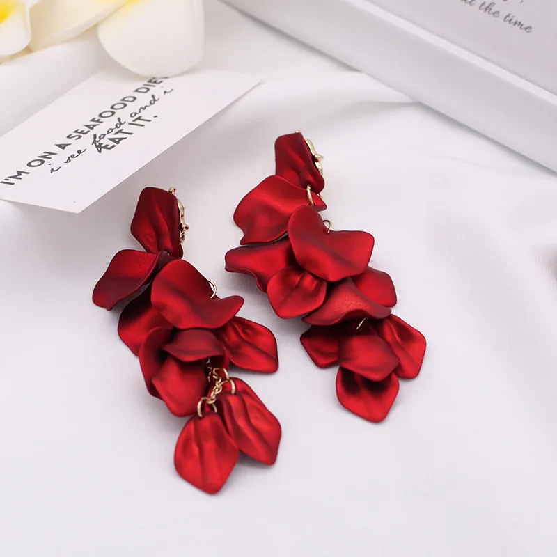 Aretes de mujer, современный стиль, дизайн, большие красные лепестки роз, серьги с кисточками, тренд, темперамент, летние корейские серьги для женщин