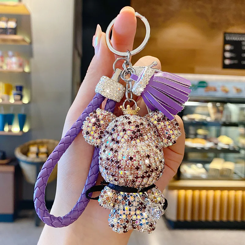 

Cute Diamond Tassel Bear Keychain Couple Keychain Girl Decoration Small Pendant Car Key Ring Student Bag Pendant