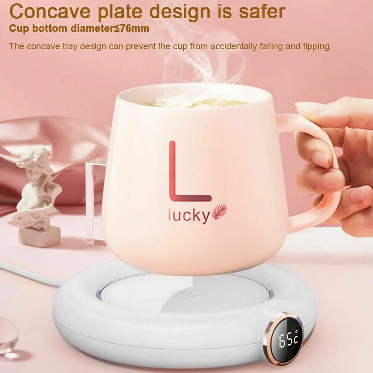 

Коврик для чашки с подогревом USB, термостойкая подставка с 3 режимами, цифровой дисплей, регулировка времени, нагреватель для кофе, молока, ча...