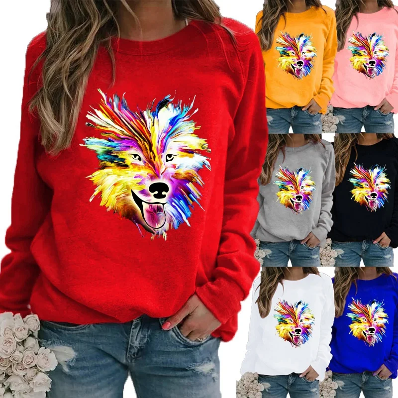 

Winter Fashion Women Clothing Printed Casual Sweatshirt Long Sleeve Tops T-shirt Ladies Round Neck Pullover Blouse Plus Size
