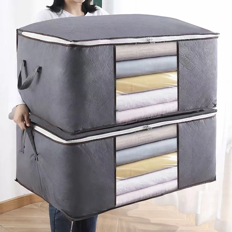 

1pc 90L Large Capacity Clothes Storage Bag Organizer Foldable Bag with Reinforced Handle Fabric for Comforters Blankets Bedding