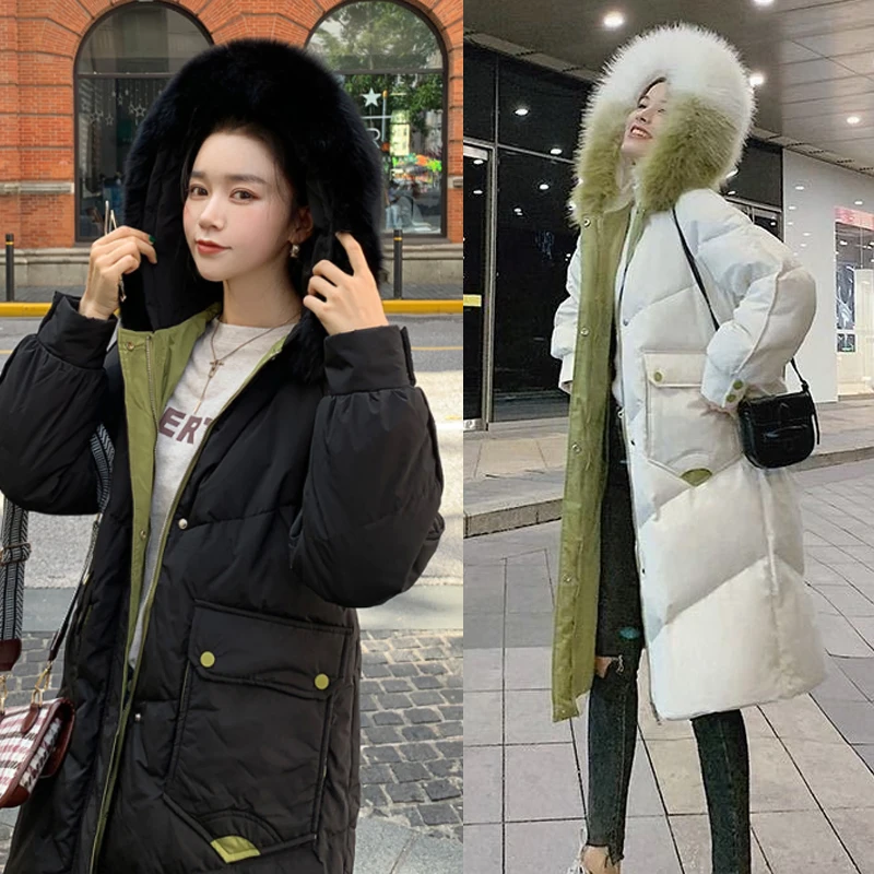 

Женский пуховик, зимнее модное мешковатое плотное теплое длинное пузырьковое пальто большого размера, Дамская куртка с хлопковой подкладк...