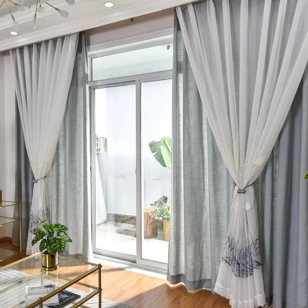 Занавеска серая для окна спальни занавеска с растениями гостиной белая Тюлевая s