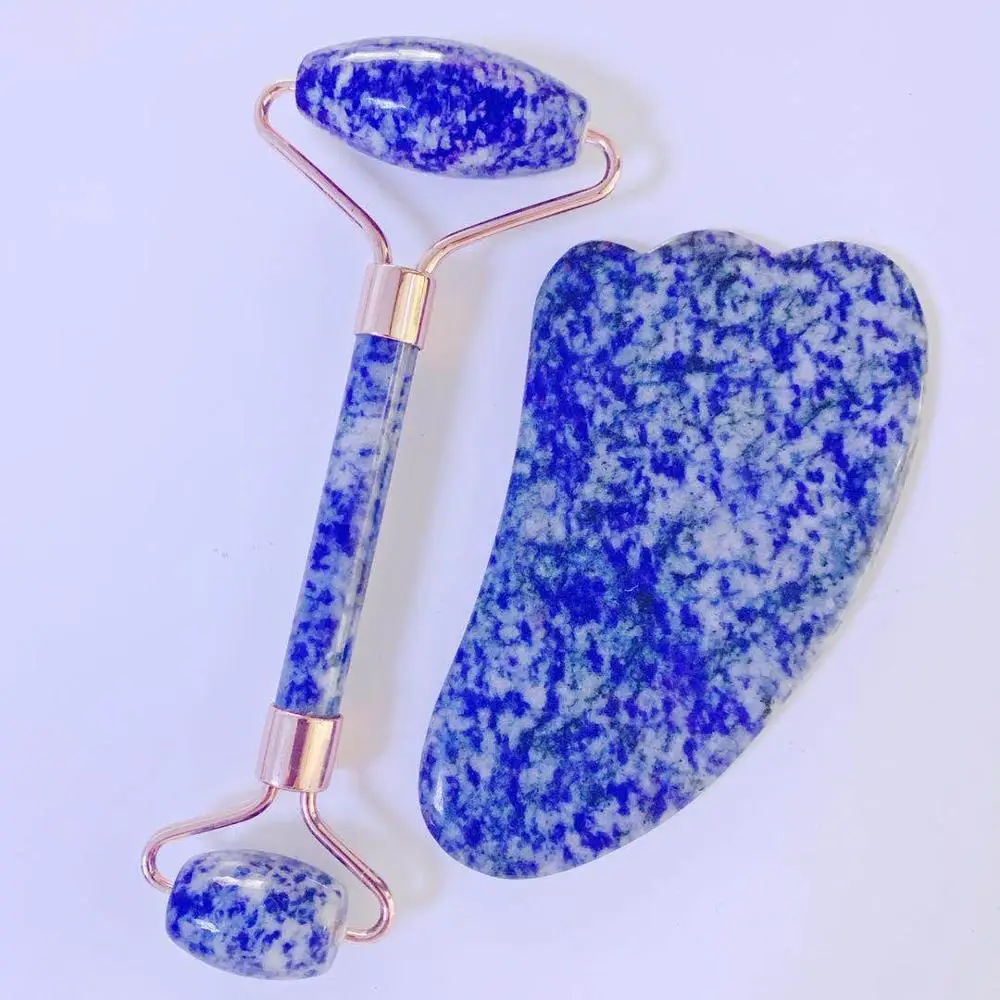 Оригинальный камень голубой Sodalite ролик для лица Gua Sha набор натуральный нефрит