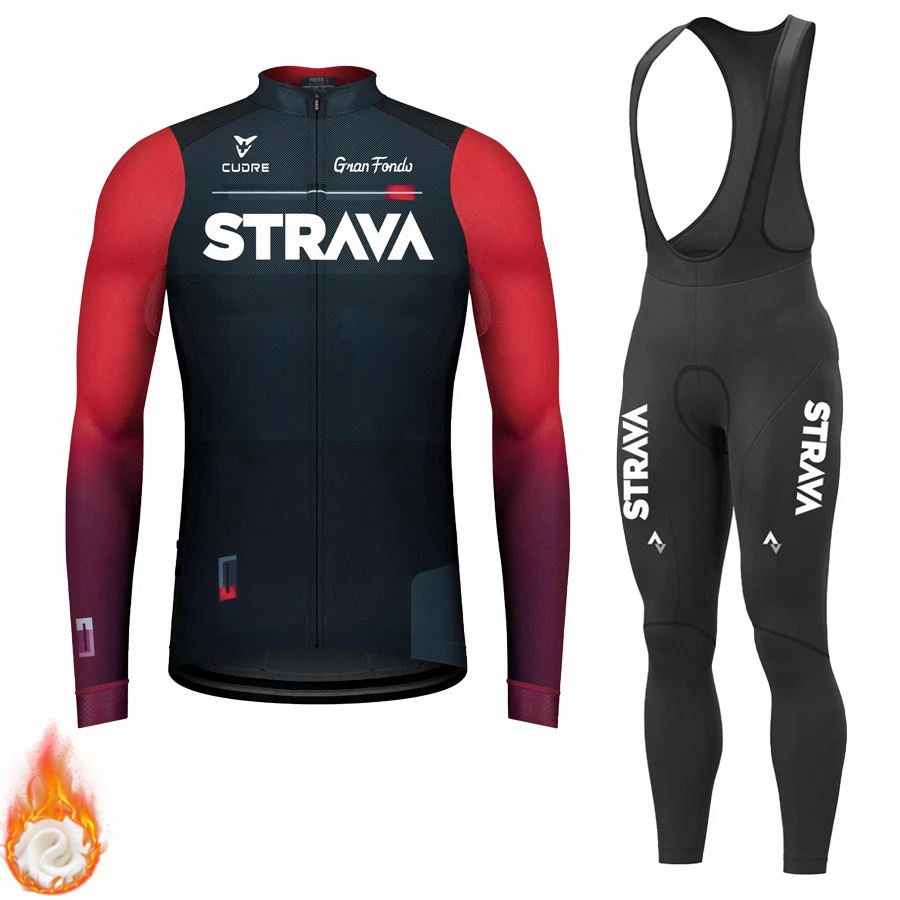 

Новинка 2022, зимний велосипедный комплект STRAVA, велосипедная команда, термальная флисовая спортивная одежда с длинным рукавом, Осенний гоноч...