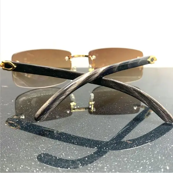 Mottled gold brown Роскошные Квадратные Солнцезащитные очки из натуральной волнистой рога Buffalo, мужские брендовые дизайнерские солнцезащитные очки, Винтажные Солнцезащитные очки Carter Buffs, солнцезащитные очки без оправы - Цвет линз: Mottled gold brown