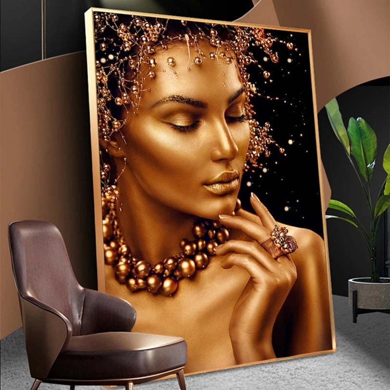 

Sexy Golden Woman Oil Paintings on Canvas Nude Portrait Posters and Print Scandinavian Wall Art Pictures Cuadros for Living Room